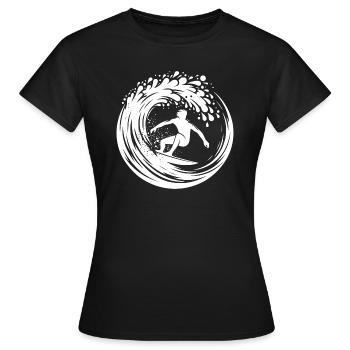 Wellen Surfboard und Surfer im Wellen Tunnel - Frauen T-Shirt - Schwarz - Vorne - AI Model Female 172 dark (172cm)