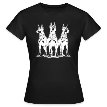 Trois chiens dobermans alertes et attentifs - T-shirt Femme - noir - Devant - AI Model Female 172 dark (172cm)