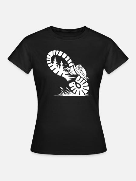 Wanderschuh mit Wald Profil für Wanderer - Frauen T-Shirt - Schwarz