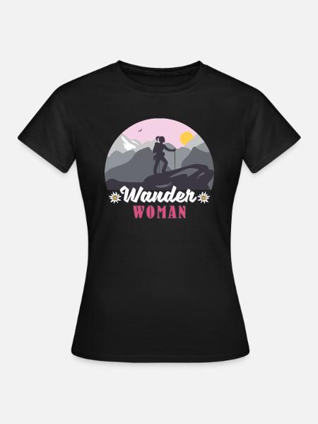 Wandern Berge "Wander Woman" Frauen - Frauen T-Shirt - Schwarz