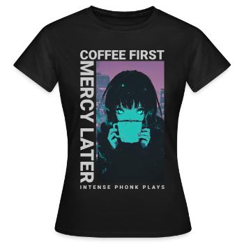Café d'abord Miséricorde plus tard Anime Girl Cyberpunk - T-shirt Femme - noir - Devant - AI Model Female 172 dark (172cm)