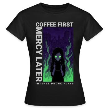 Café Vaporwave d'abord Miséricorde plus tard Art néon - T-shirt Femme - noir - Devant - AI Model Female 172 dark (172cm)