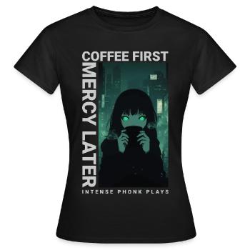 Café d'abord, Miséricorde plus tard, style anime Vaporwave - T-shirt Femme - noir - Devant - AI Model Female 172 dark (172cm)