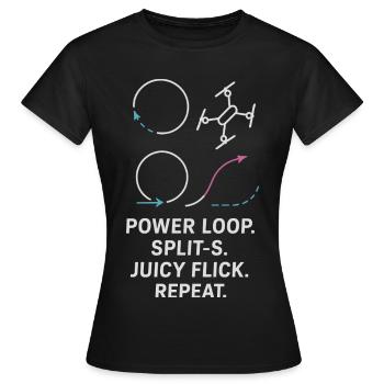 Power Loop Split-S Juicy Flick Repeat - Frauen T-Shirt - Schwarz - Vorne - AI Model Female 172 dark (172cm)