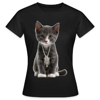 Katze Kreuzkette Christ Christentum Christen - Frauen T-Shirt - Schwarz - Vorne - AI Model Female 172 dark (172cm)