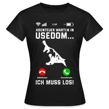 Island of Usedom ADVENTURE AWAITS IN USEDOM MUST GO - Women's T-Shirt - black - Front - AI Model Female 172 dark (172cm)
