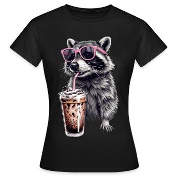 Café glacé Raccoon - T-shirt Femme - noir - Devant - AI Model Female 172 dark (172cm)