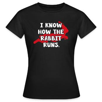 Hase « sait comment le lapin court » Kaninchen - T-shirt Femme - noir - Devant - AI Model Female 172 dark (172cm)