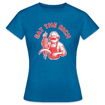 Eat the rich - T-shirt Femme - bleu saphir antique chiné - Devant - AI Model Female 172 dark (172cm)