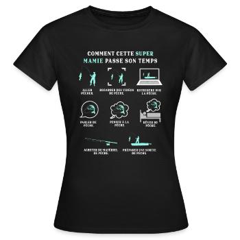 Mamie Pêcheuse Pêche Humour Peche - T-shirt Femme - noir - Devant - AI Model Female 172 dark (172cm)