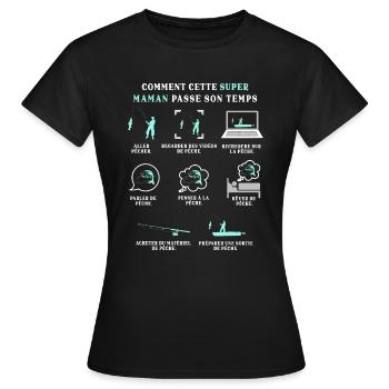 Maman Pêcheuse Pêche Humour Peche - T-shirt Femme - noir - Devant - AI Model Female 172 dark (172cm)