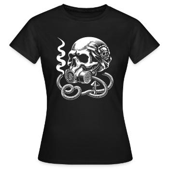 Whimsical Skull with Gas Mask - Women's T-Shirt - black - Front - AI Model Female 172 dark (172cm)