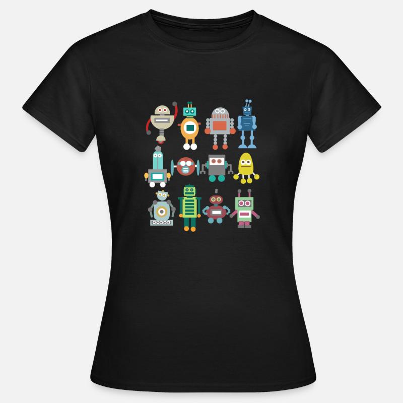 Nerd Robot Retro Funny Gift Technique Play - Women's T-Shirt - black