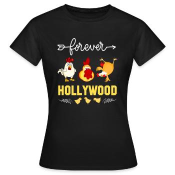 Forever Hollywood Poules et Coq - T-shirt Femme - noir - Devant - AI Model Female 172 dark (172cm)