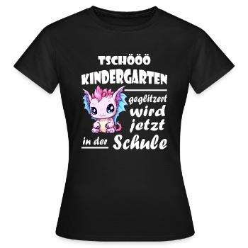 Einschulung Schulkind Drache - Frauen T-Shirt - Schwarz - Vorne - AI Model Female 172 dark (172cm)