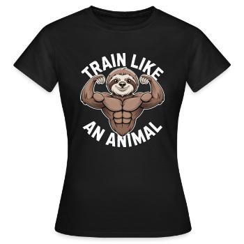 Trainieren wie ein Tier: Muskulöses Faultier - Frauen T-Shirt - Schwarz - Vorne - AI Model Female 172 dark (172cm)
