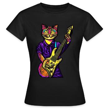 Psychodelische Musiker Katze mit Gitarre - Frauen T-Shirt - Schwarz - Vorne - AI Model Female 172 dark (172cm)