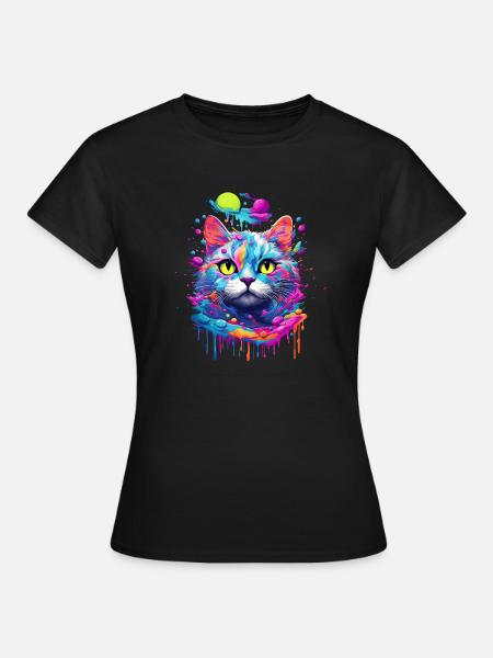 Pop-Art Katze - Frauen T-Shirt - Schwarz
