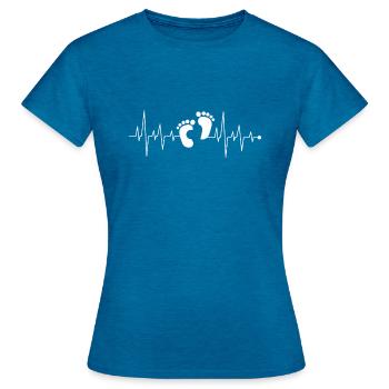 Herzschlag Herzlinie Herzfrequenz Baby Füße Shirt - Frauen T-Shirt - Antikblaues Saphir meliert - Vorne - AI Model Female 172 dark (172cm)