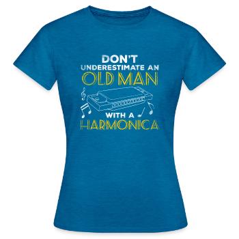 Don't Understimate An Old Man With A Harmonica - Women's T-Shirt - antique blue sapphire heather - Front - AI Model Female 172 dark (172cm)