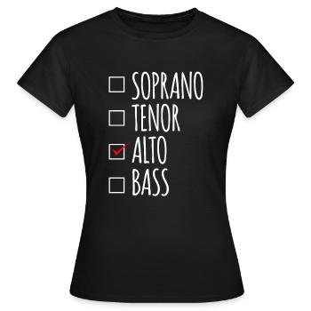 Soprano Tenor Alto Bass Chor-Stimmen - Frauen T-Shirt - Schwarz - Vorne - AI Model Female 172 dark (172cm)