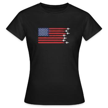 USA Flagge Amerika Fahne Flugzeug - Frauen T-Shirt - Schwarz - Vorne - AI Model Female 172 dark (172cm)