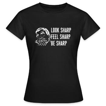 Look Sharp Feel Sharp Be Sharp Barber Shirt - Women's T-Shirt - black - Front - AI Model Female 172 dark (172cm)
