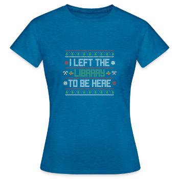 Chemise de Noël moche Bibliothèque Cadeau de bibliothèque - T-shirt Femme - bleu saphir antique chiné - Devant - AI Model Female 172 dark (172cm)