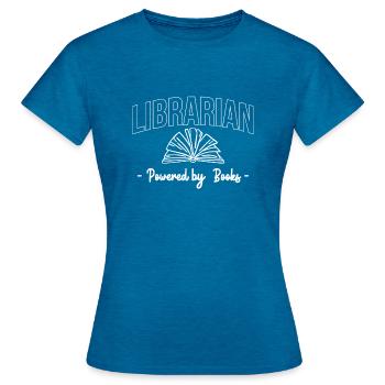 Chemise de bibliothécaire Powererd By Books - T-shirt Femme - bleu saphir antique chiné - Devant - AI Model Female 172 dark (172cm)