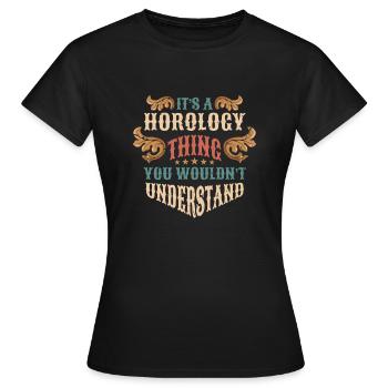 Chemise d’horlogerie Cadeau Horloger - T-shirt Femme - noir - Devant - AI Model Female 172 dark (172cm)