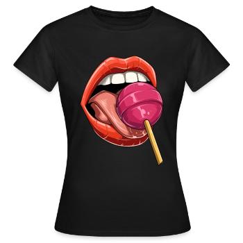 Baiser bouche sucette sucette bonbons - T-shirt Femme - noir - Devant - AI Model Female 172 dark (172cm)