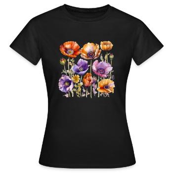 Nature Lover Gift Poppy Botanical Art Shirt - Women's T-Shirt - black - Front - AI Model Female 172 dark (172cm)