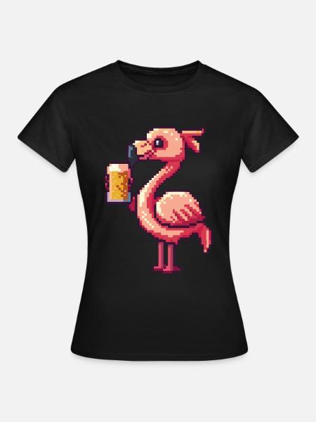 Flamingo Pixel Bier - Frauen T-Shirt - Schwarz