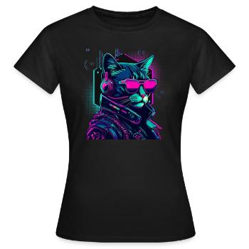 Cyberpunk Chat avec lunettes de soleil - T-shirt Femme - noir - Devant - AI Model Female 172 dark (172cm)