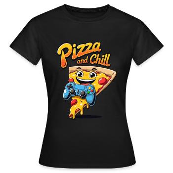 Pizza and Chill Gaming Design - Women's T-Shirt - black - Front - AI Model Female 172 dark (172cm)