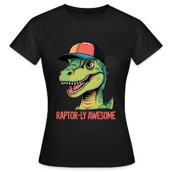 Cooler Raptor mit Cap - Raptor-ly Awesome - Frauen T-Shirt - Schwarz - Vorne - AI Model Female 172 dark (172cm)