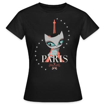 Pussy Deluxe Katze Eiffelturm Paris - Frauen T-Shirt - Schwarz - Vorne - AI Model Female 172 dark (172cm)