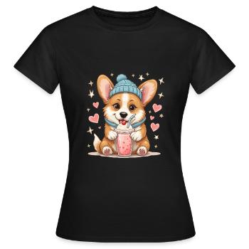 Corgi Chien Milkshake En Amour Chien Bonnet Amour - T-shirt Femme - noir - Devant - AI Model Female 172 dark (172cm)