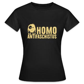Homo Antifaschistus - forme de vie antifasciste - T-shirt Femme - noir - Devant - AI Model Female 172 dark (172cm)