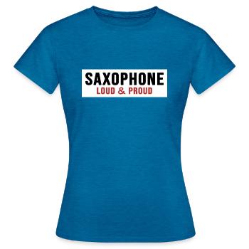 Saxophone Saxophoniste « fort et fier » - T-shirt Femme - bleu saphir antique chiné - Devant - AI Model Female 172 dark (172cm)