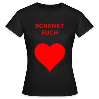 Schenkt Euch Liebe, 1LIVE, Weihnachten, Herz - Frauen T-Shirt - Schwarz - Vorne - AI Model Female 172 dark (172cm)
