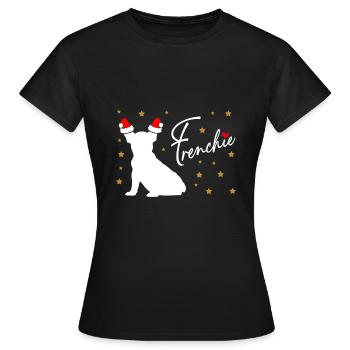 Frenchie with Santa hat and poinsettias - Women's T-Shirt - black - Front - AI Model Female 172 dark (172cm)