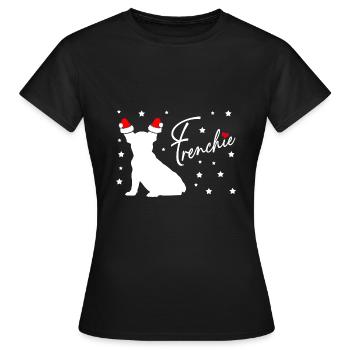 Frenchie with Santa hat and poinsettias - Women's T-Shirt - black - Front - AI Model Female 172 dark (172cm)