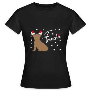 Frenchie with Santa hat and poinsettias - Women's T-Shirt - black - Front - AI Model Female 172 dark (172cm)