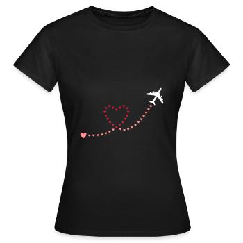 ★ Design colors changeable ★ Airplane, hearts - Women's T-Shirt - black - Front - AI Model Female 172 dark (172cm)