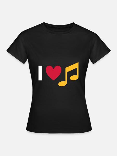 Ich liebe Musik (Herz, Note) - Frauen T-Shirt - Schwarz