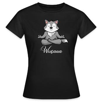Wolf Auszeit Durchatmen Wusaaa - Frauen T-Shirt - Schwarz - Vorne - AI Model Female 172 dark (172cm)