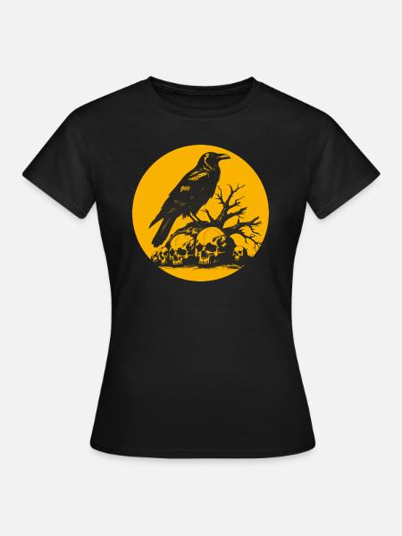 Mystischer Rabe mit Schädeln - Dame-T-shirt - sort