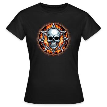 Crâne décoratif avec pentagramme et flammes - T-shirt Femme - noir - Devant - AI Model Female 172 dark (172cm)