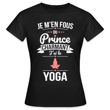 Je m'en fous du prince charmant - J'ai le yoga - T-shirt Femme - noir - Devant - AI Model Female 172 dark (172cm)